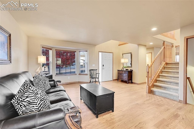 living room with light hardwood / wood-style floors