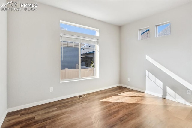 unfurnished room with wood-type flooring and plenty of natural light