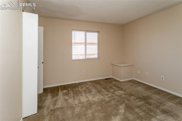 carpeted spare room with a textured ceiling