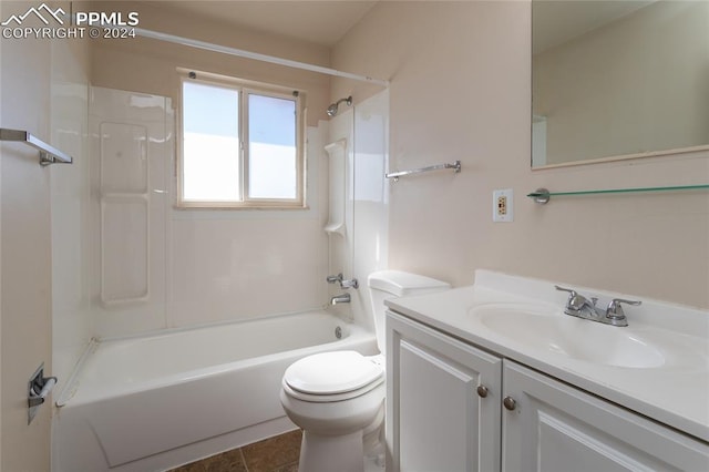 full bathroom featuring vanity, bathtub / shower combination, toilet, and tile patterned floors