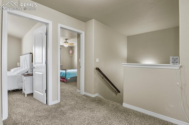 hall featuring light colored carpet