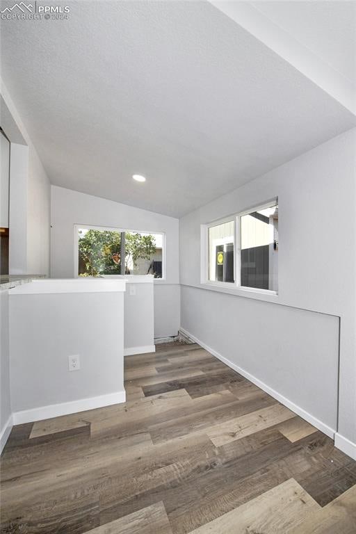 empty room featuring lofted ceiling and hardwood / wood-style flooring