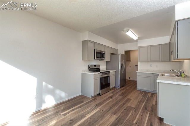 kitchen featuring dark wood-type flooring, appliances with stainless steel finishes, sink, and gray cabinets