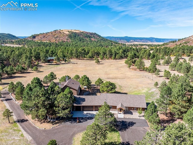 birds eye view of property with a mountain view