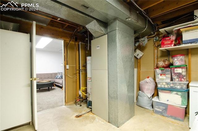 basement with water heater