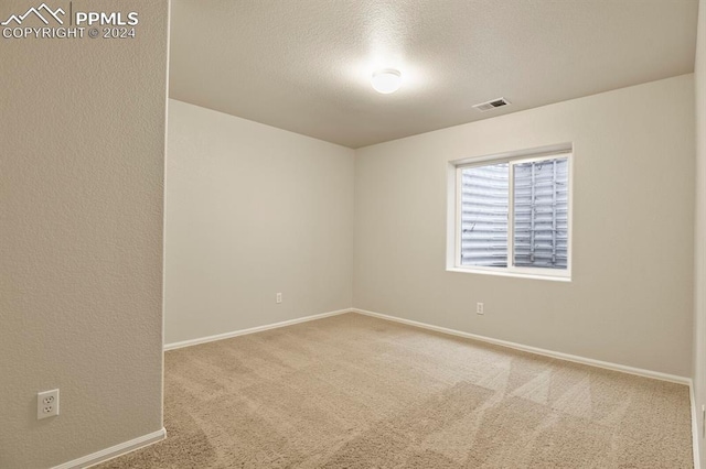 empty room with carpet flooring and a textured ceiling