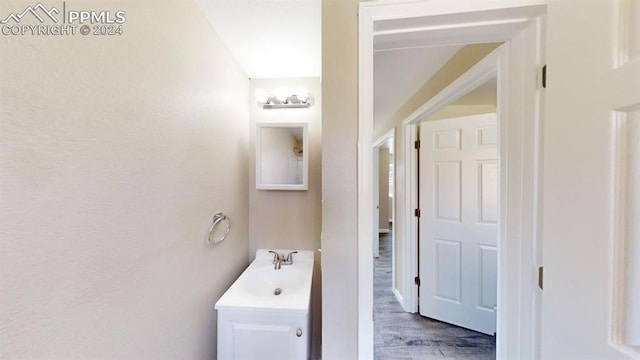 bathroom featuring vanity and wood-type flooring