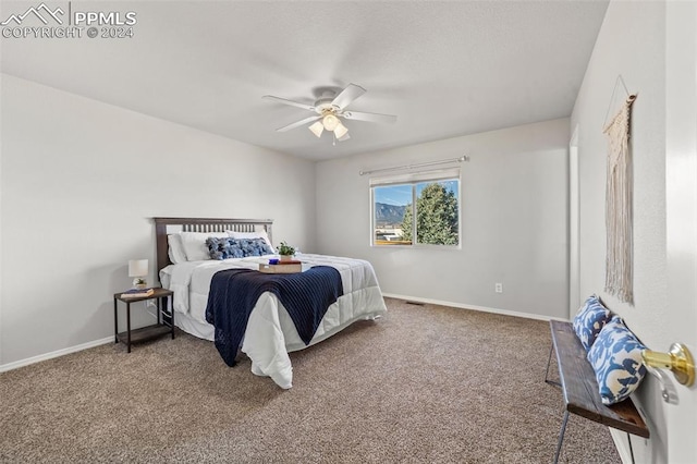 bedroom featuring carpet flooring and ceiling fan