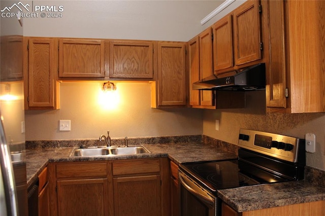 kitchen with sink and stainless steel electric range oven