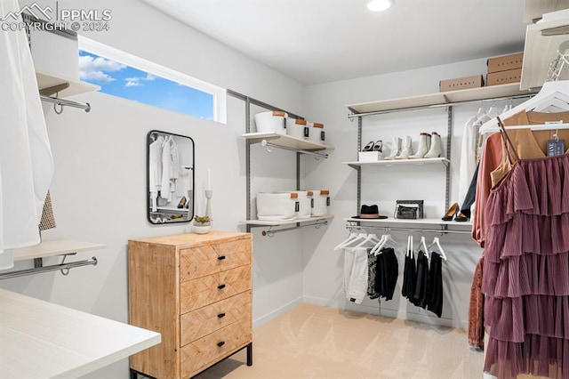 spacious closet with light carpet