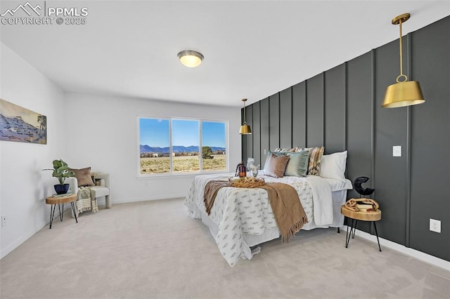 8542 Noreen Falls Dr, Colorado Springs, CO 80924 - bedroom featuring light carpet, a mountain view, and baseboards