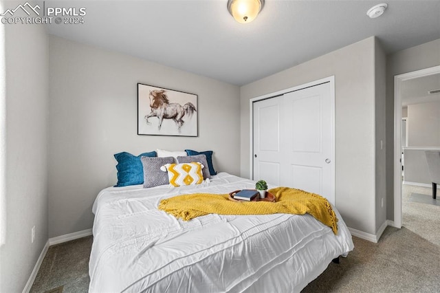 carpeted bedroom with a closet