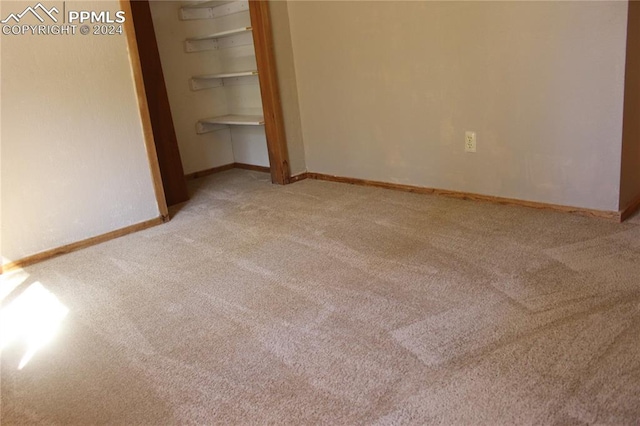 unfurnished bedroom featuring light carpet and a closet