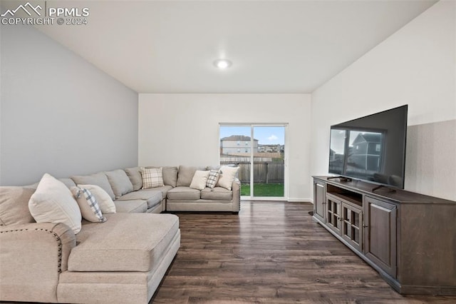 living room with dark wood-type flooring