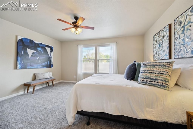 bedroom featuring carpet floors and ceiling fan