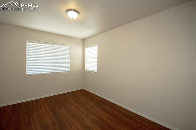 spare room with dark wood-type flooring