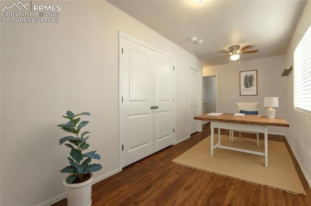 2616 Gilpin Ave, Colorado Springs, CO 80910 - office area with dark wood-type flooring, baseboards, and ceiling fan