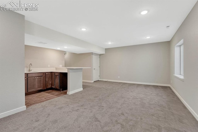 interior space featuring sink and light carpet