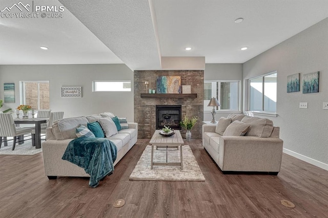 living room with dark hardwood / wood-style flooring