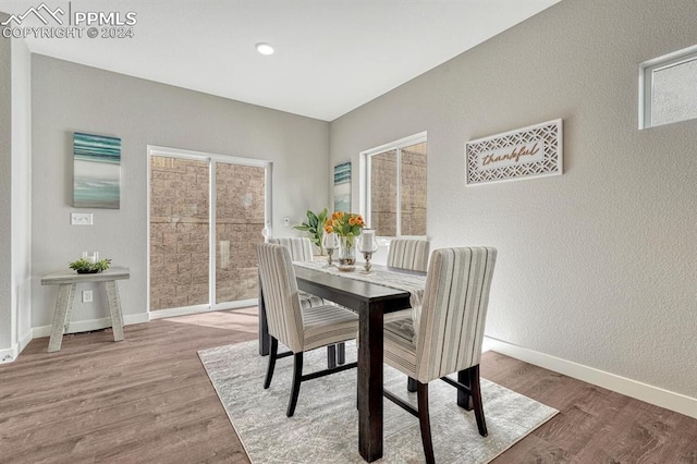 dining space featuring wood-type flooring and plenty of natural light