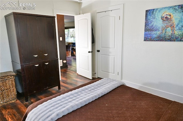 bedroom with a closet and dark hardwood / wood-style floors