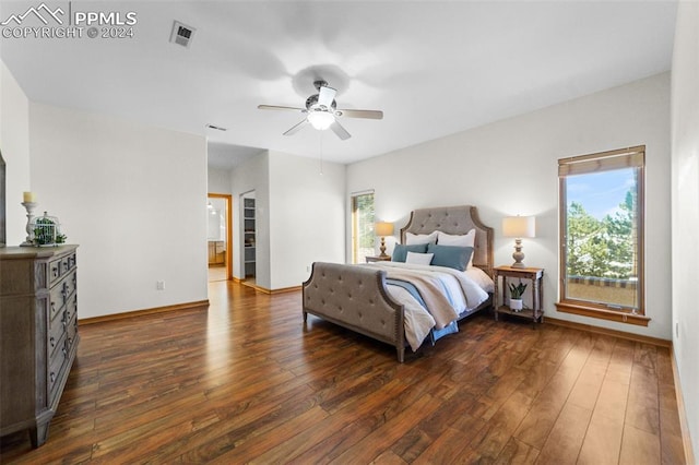 bedroom featuring multiple windows and dark wood-type flooring