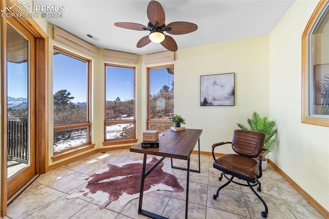 home office featuring ceiling fan