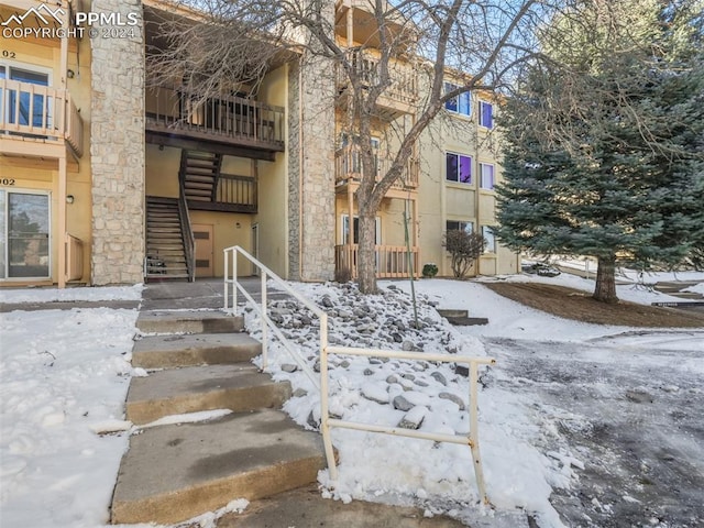 view of snow covered building