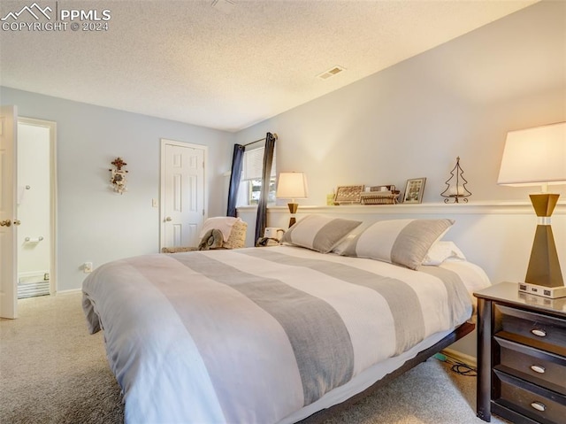 bedroom featuring carpet floors and a textured ceiling