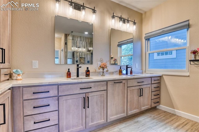 bathroom featuring vanity and wood-type flooring