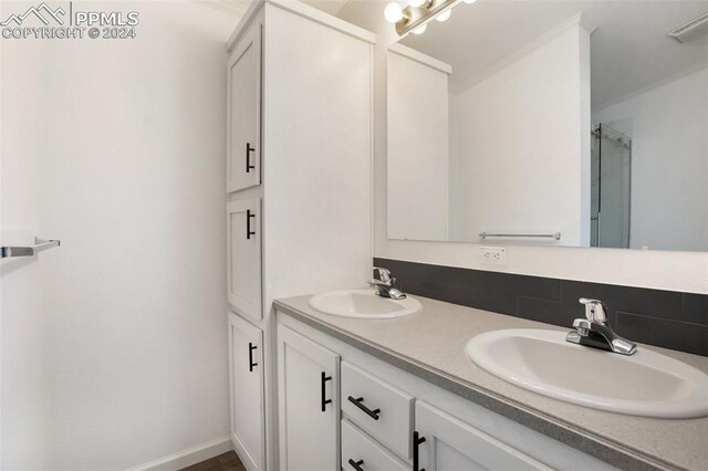 bathroom featuring decorative backsplash and vanity