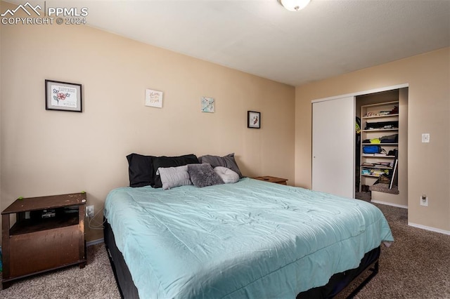 carpeted bedroom with a closet