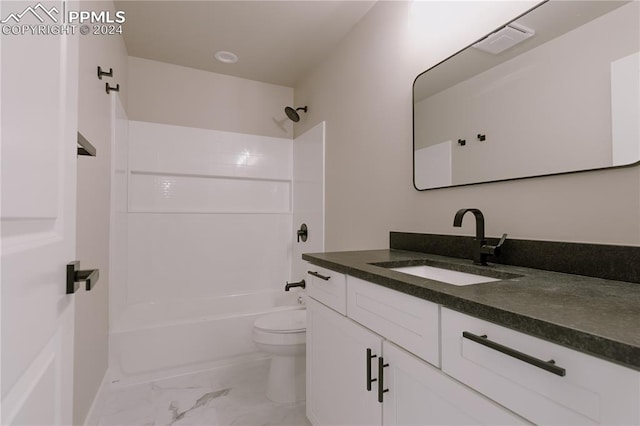 full bathroom with vanity, toilet, and tub / shower combination