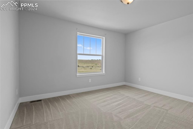 unfurnished room with light colored carpet