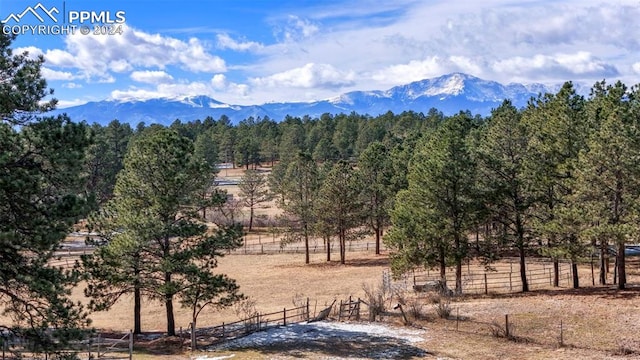 view of mountain feature with a rural view