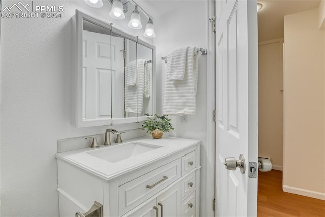 bathroom featuring vanity and wood-type flooring