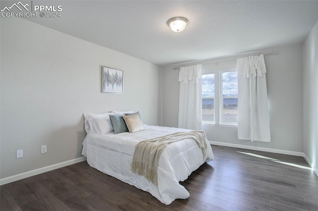 bedroom with dark hardwood / wood-style floors