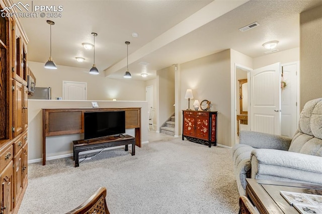 living room with light carpet