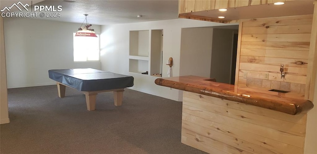 game room with carpet flooring and pool table