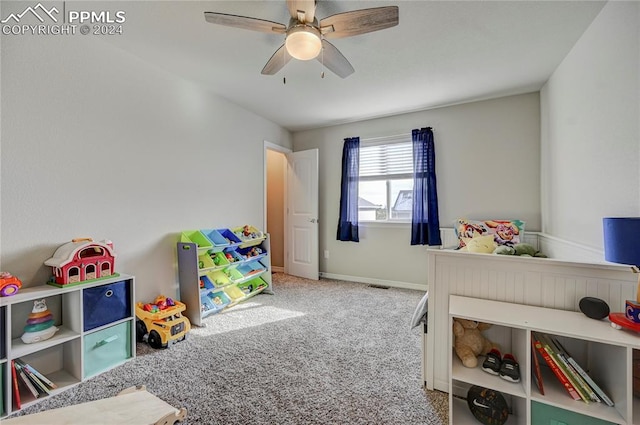 bedroom with carpet flooring and ceiling fan