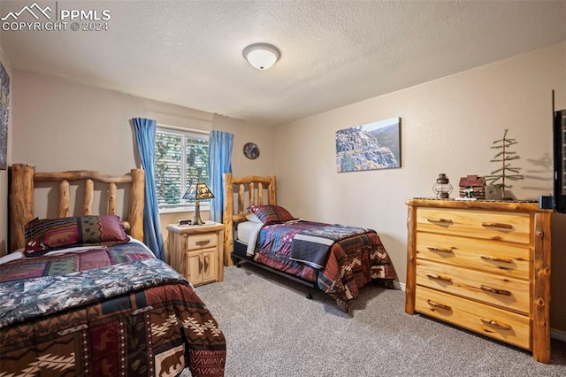 bedroom featuring carpet floors and a textured ceiling