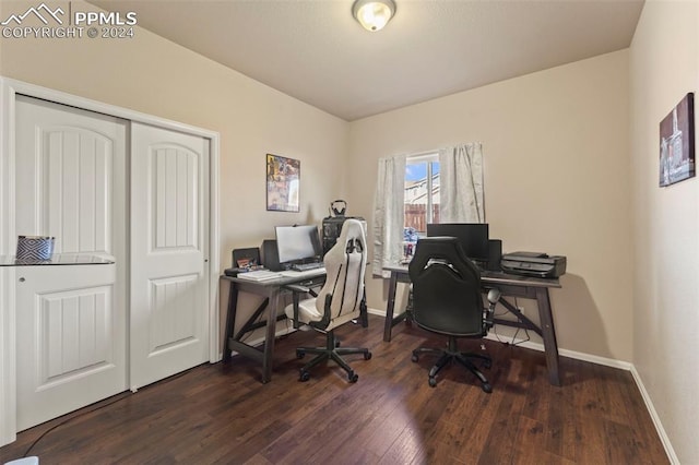 office area featuring dark hardwood / wood-style floors