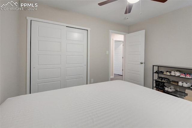 bedroom with a closet and ceiling fan