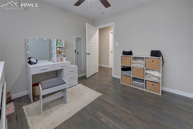 office with ceiling fan and dark hardwood / wood-style floors