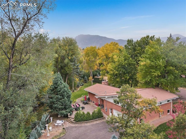 aerial view with a mountain view