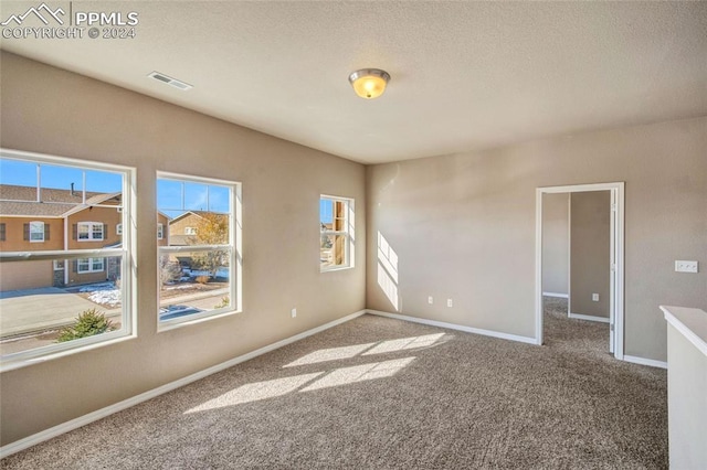 carpeted spare room featuring a textured ceiling