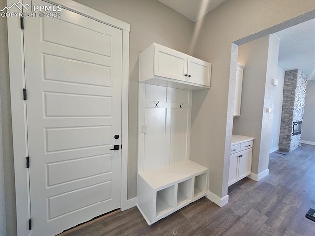 mudroom featuring dark hardwood / wood-style floors