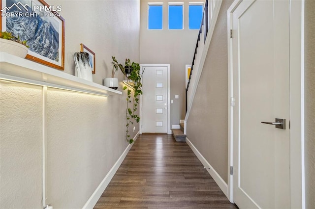 interior space with dark hardwood / wood-style flooring