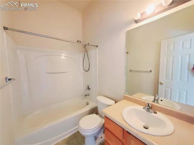 full bathroom featuring vanity, shower / bathtub combination, and toilet