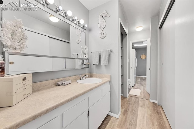 bathroom featuring vanity and wood-type flooring